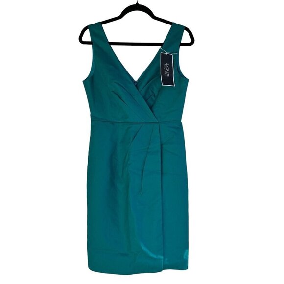 2/$30 J Crew Sateen Faux Wrap Dress Size 4 Green Stretch Wedding Party NWT - Picture 1 of 10
